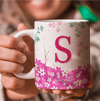 Caneca Brilhante Floral Rosa Personalizada Nome