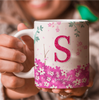 Caneca Brilhante Floral Rosa Personalizada Nome