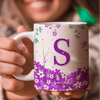 Caneca Brilhante Floral Lilas Personalizada Nome