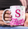 Caneca Brilhante Floral Rosa Personalizada Nome